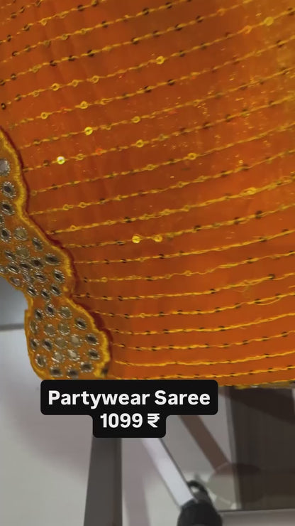 Wedding Haldi Special Saree with Mirror work