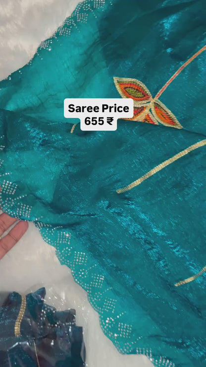 Premium Space Silk Saree with Thread Embroidery & Jarkan Diamond Cut Work Border – Festive & Wedding Wear, 6.3 Mtr with Blouse