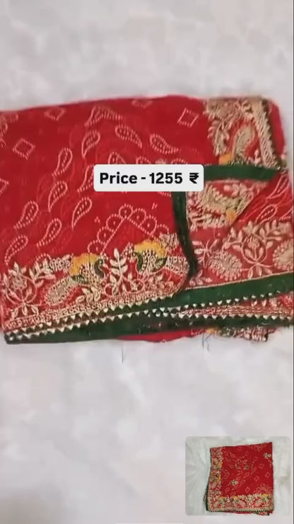 Bandhani Gharchola Saree in Pure Georgette with Intricate Embroidery – Navratri, Garba & Wedding Look, 6.3 Mtr with Blouse Piece