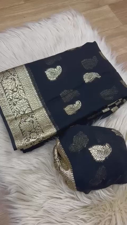 A Pure Viscose Georgette Saree with Fancy Zari & Jacquard Border