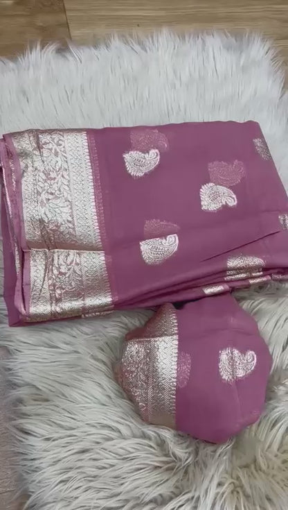 A Pure Viscose Georgette Saree with Fancy Zari & Jacquard Border