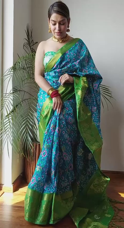 A Kolkata Exclusive – Raw Silk Hand Print Woven Saree