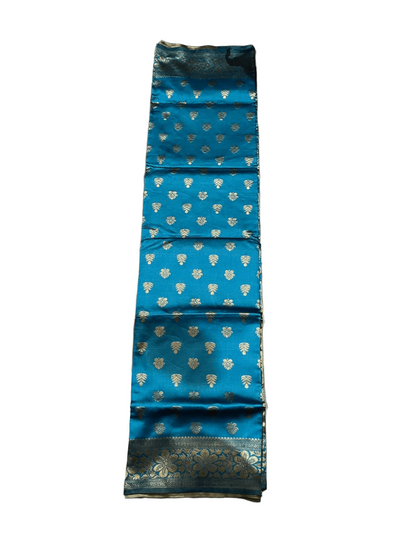 Emerald Turquoise Blue Kanjeevaram Silk Saree with Intricate Golden Zari Work