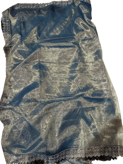Elegance with this mesmerizing grey twill net saree